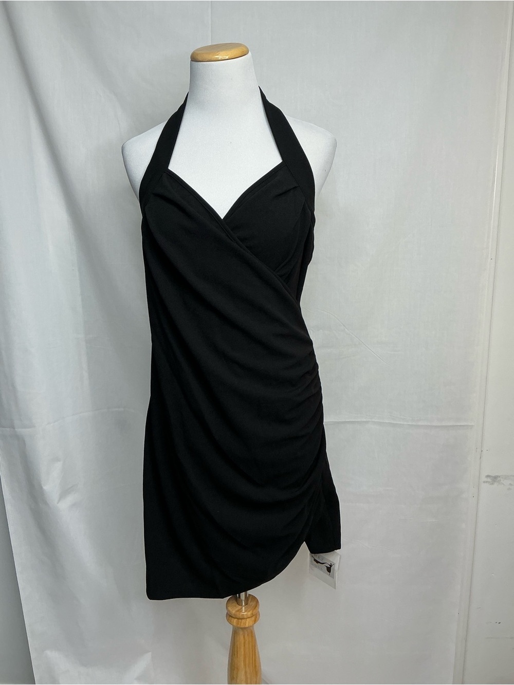 2068 - Black Halter Ruched Wrap Mini Dress - Picture 2 of 9